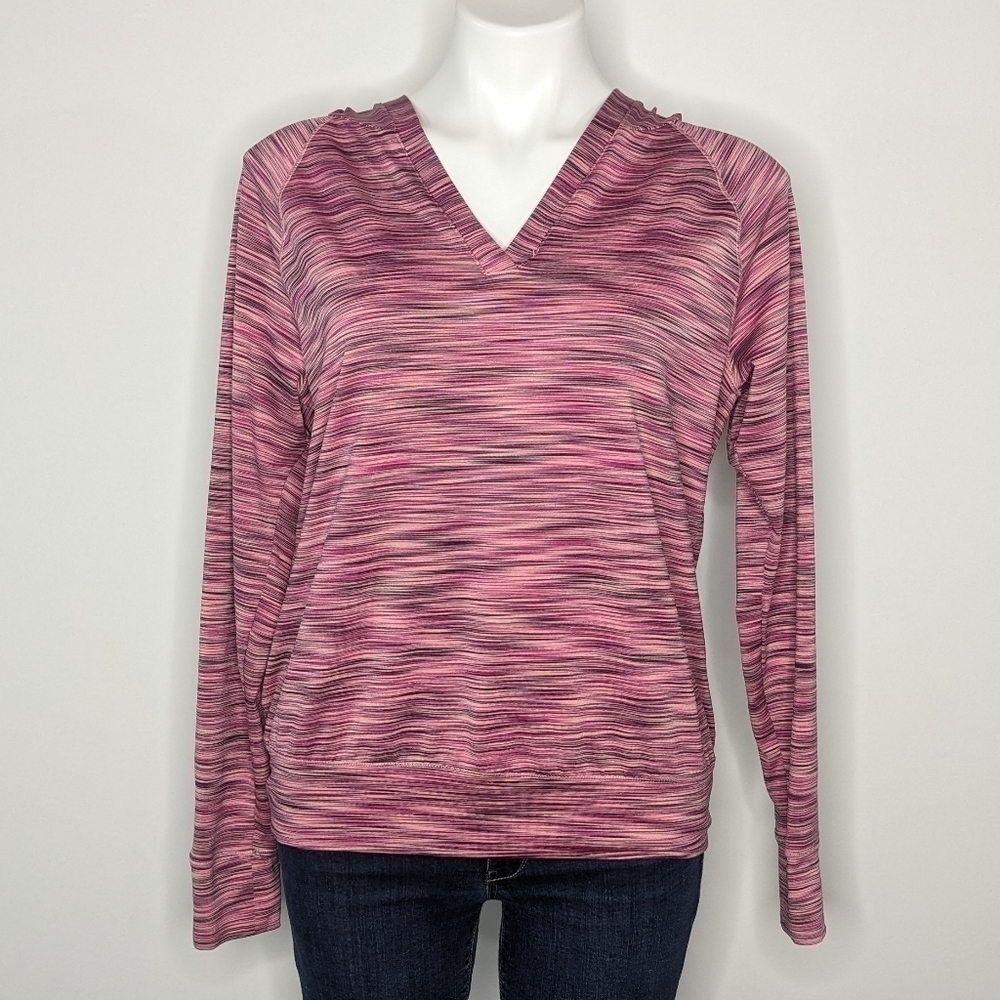 ✨3/$15 Maurices In Motion heathered pink open slit back exercise hoodie L